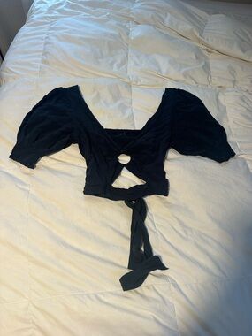 Urban Outfitters Black Puff Sleeve Tie-Front Crop Top